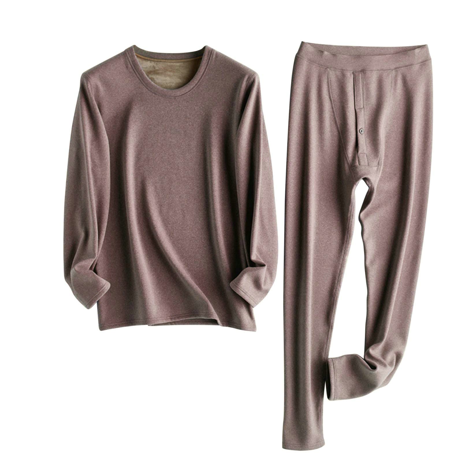 Aeici - Ropa interior térmica térmica para hombre de poliéster con cuello redondo alto y bajo camello