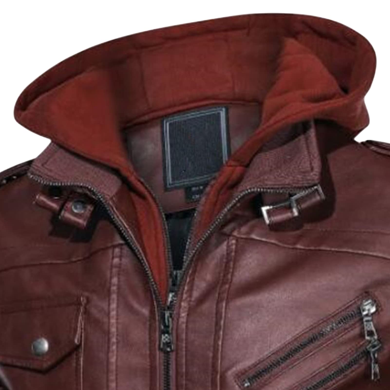 Maiyifu-GJ Motorcycle Jacket for Men PU Faux Leather Removable Hooded Bomber Jacket Vintage Casual Zip Up Warm Winter Coat (Red,Large)