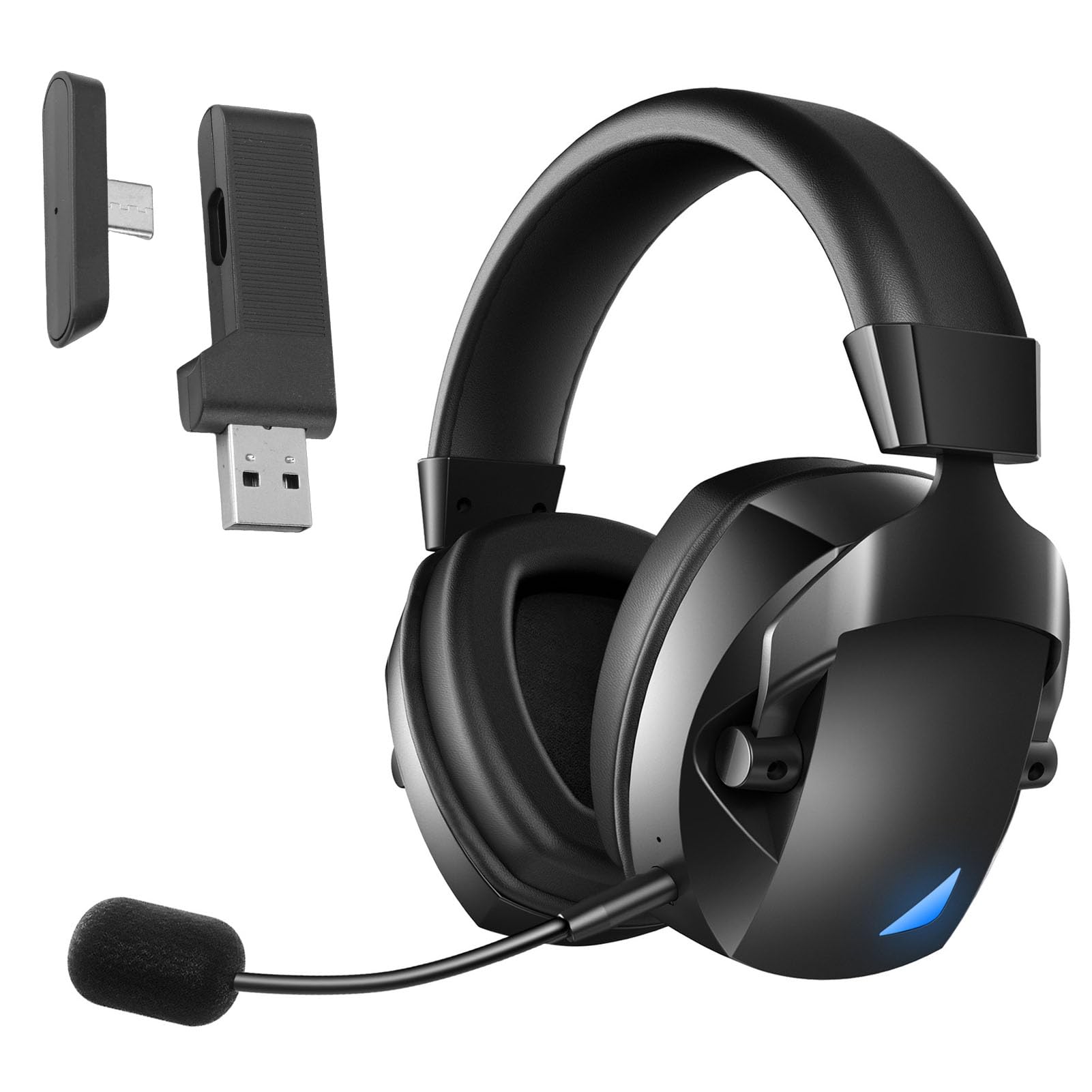 Wireless Gaming Headset, 2.4GHz 5.4 Headphones with Noise Canceling RGB Light 7.1 Surround Sound 50mm Driver, for PC Laptop Tablet Smartphone (Black)-image-15