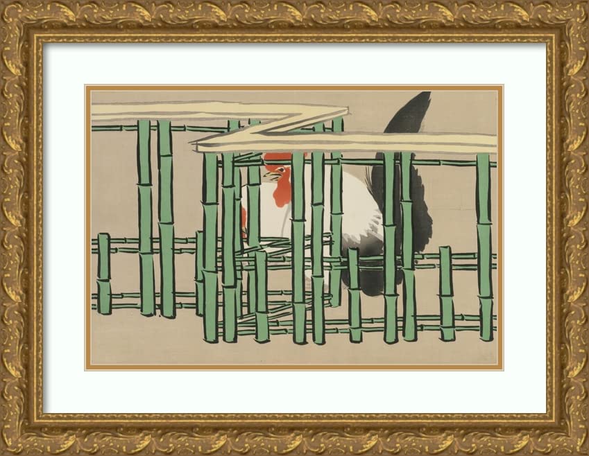 ArtDirect Kamisaka Sekka 18x13 Gold Ornate Frame and Double Matted Museum Art Print Titled: Rooster (Chabo) (1909-1910)