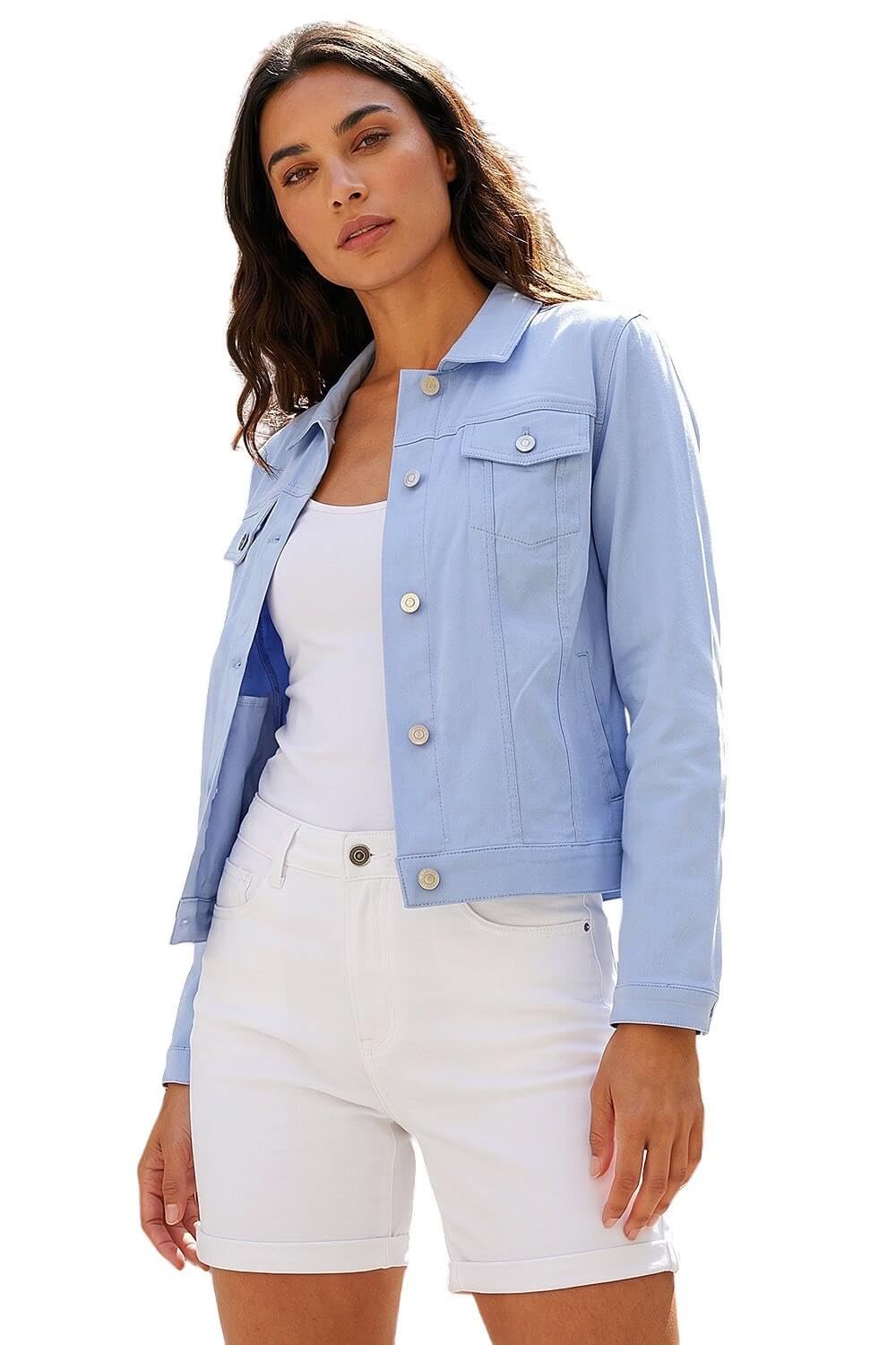 Roman Women's Light Blue Stretch Pocket Detail Jacket In Size 12