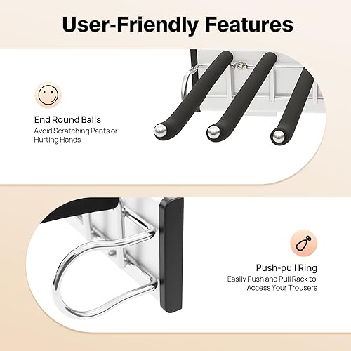 Miniatura 7 de Perchero extraíble para pantalones con 9 brazos, barra de acero inoxidable extensible para ropa, toalla, bufanda, pantalones, corbata, 18.11 x 12.83