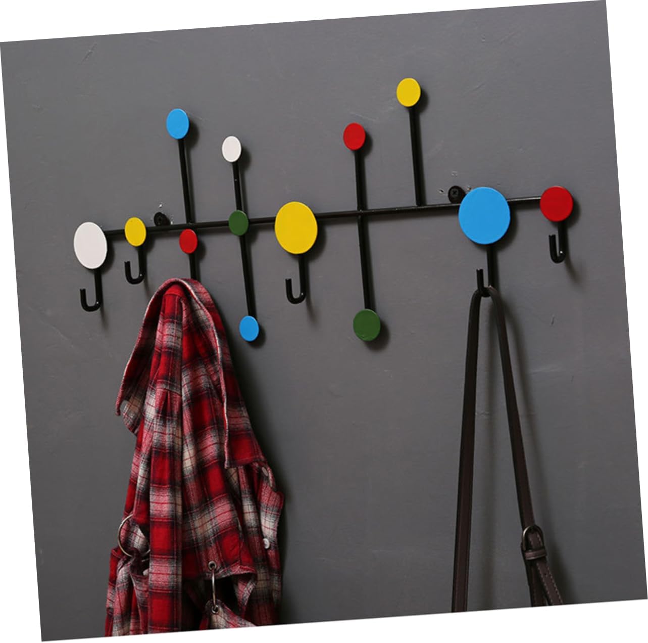 PRETYZOOM Nordic Style Iron Hook Rail with Colorful Dots Wall Mounted Hangers for Coats Towels and Bags Eco-Friendly Home Organizer for Bedroom Bathroom and Kitchen
