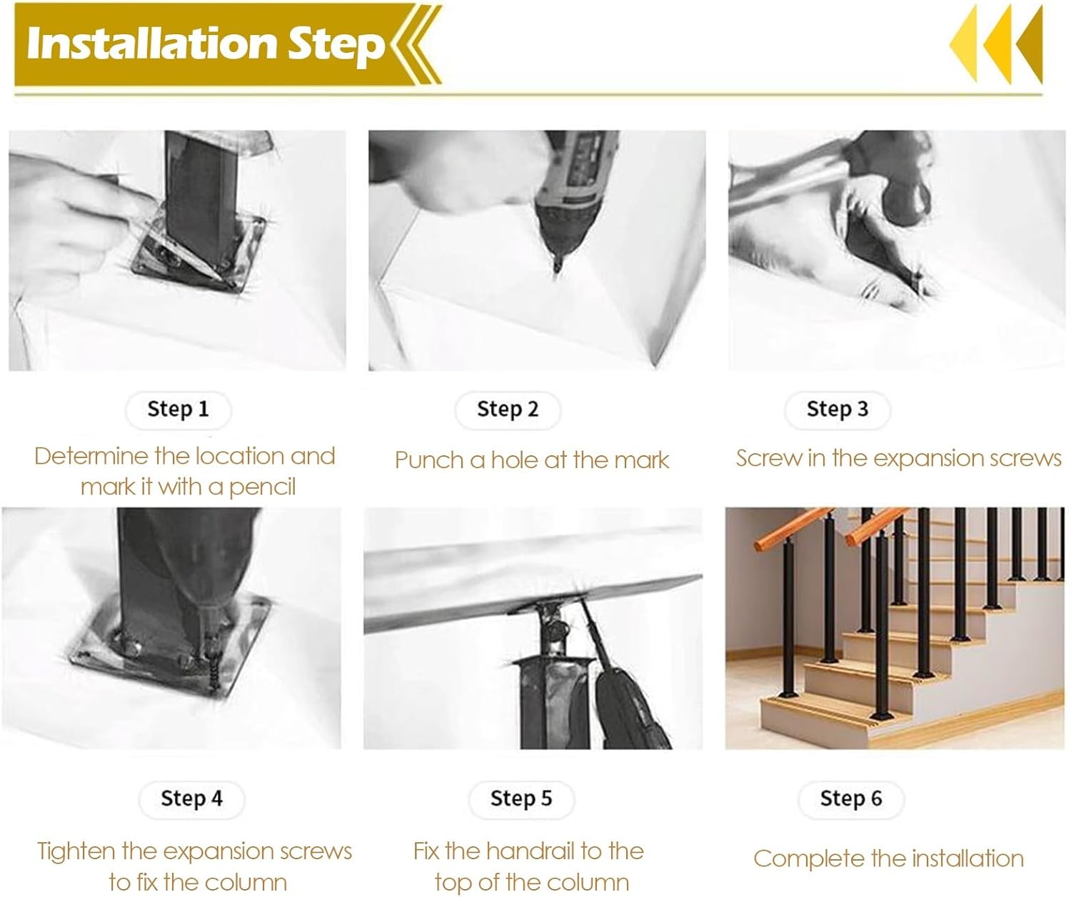 5-Pack Modern Black Stair Railing Spindles, Stylish Balusters for Interior & Exterior Guardrails, Floor Mount Design for Loft & Mall Spaces, 6-Inch Height