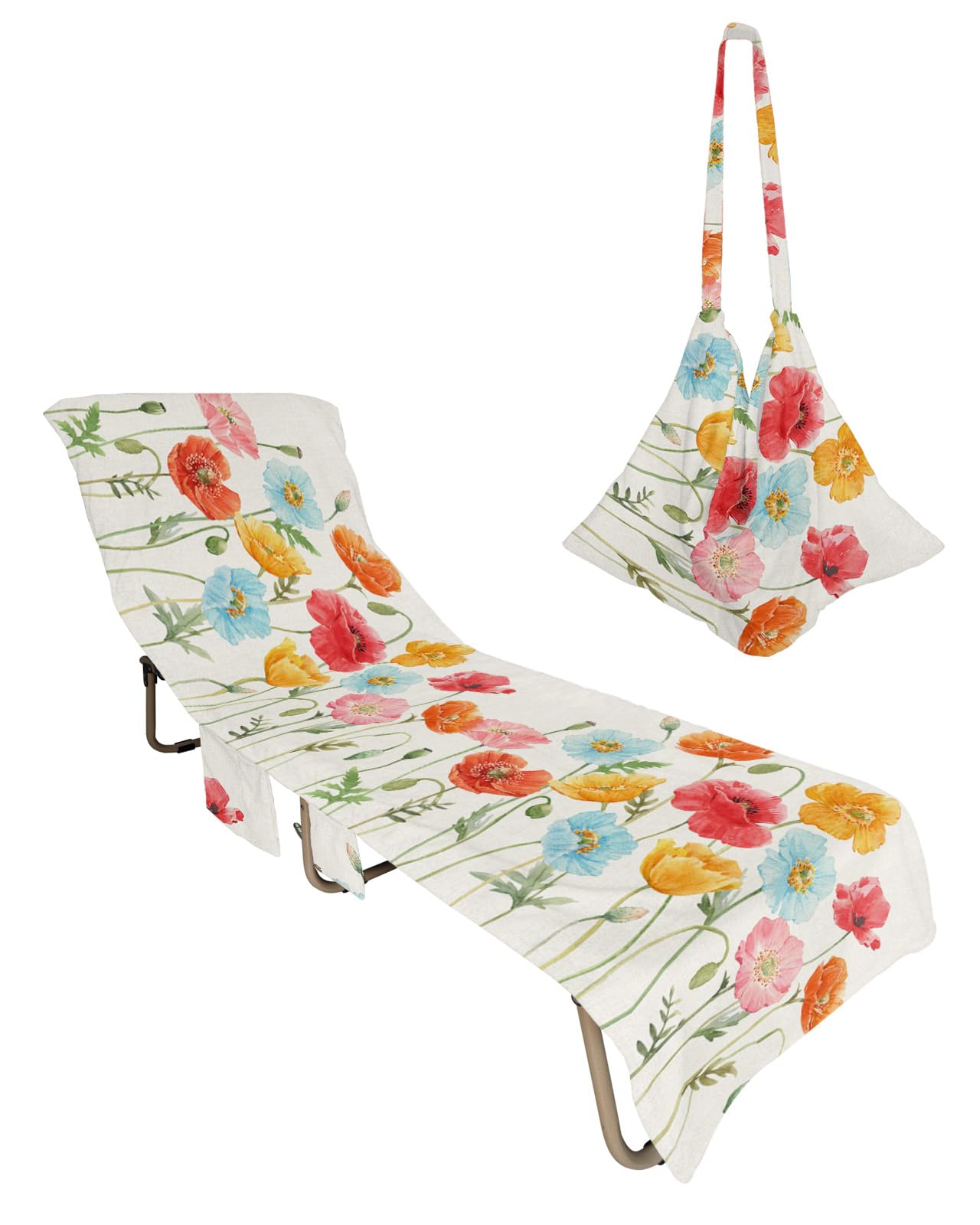 Vintage Flower, Beach Lounge Chair Towel Cover, Soft Chaise Lounge Towel with Side Pockets Patio Pool Chairs Cover for Beach/Pool Sunbathing 29x85 Rustic Farmhouse Floral Aesthetic Leaves