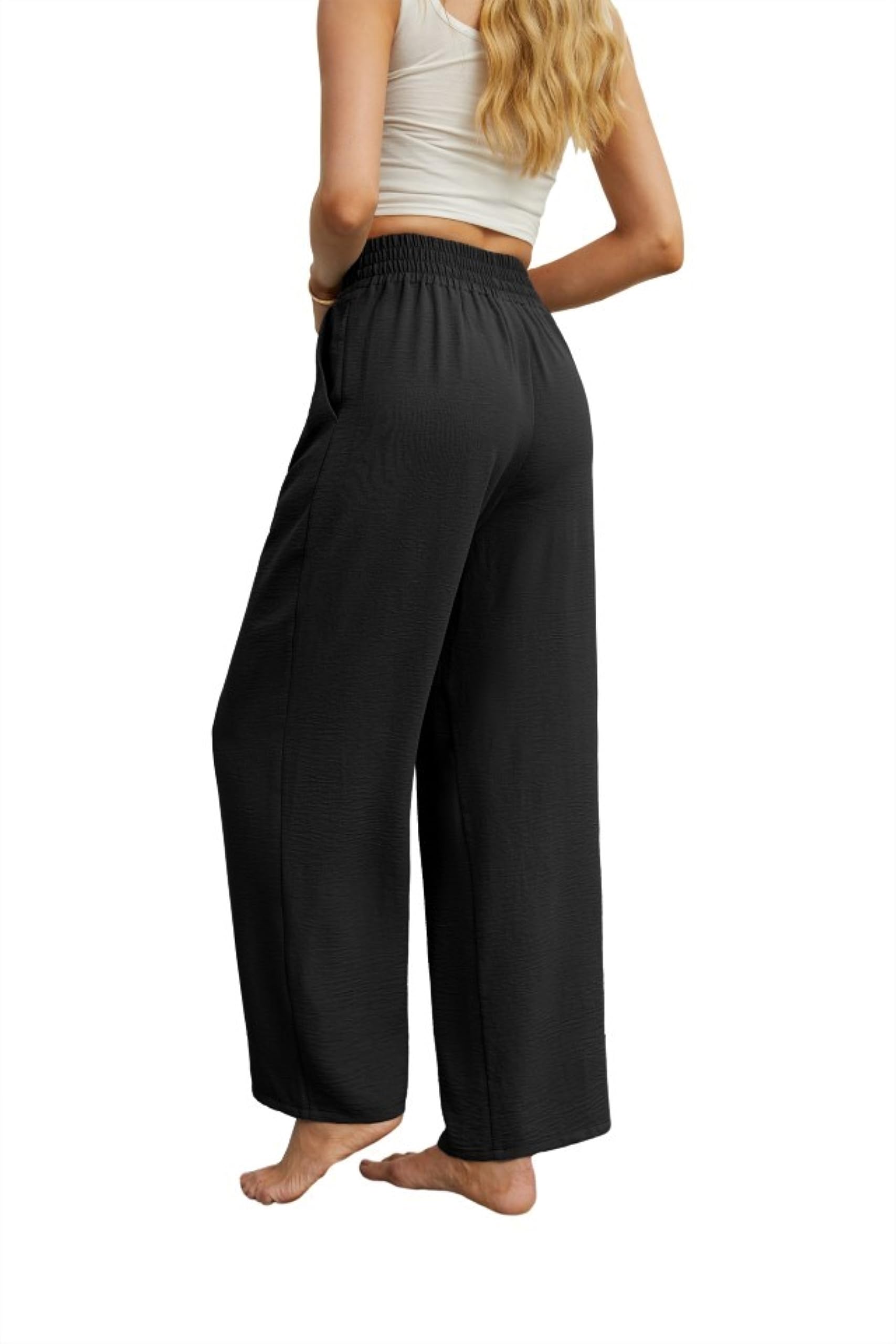 QIXING Weite Hosen Damen High Waist Palazzo Hose Gerade mit Taschen Yoga Stoffhose Damen Elegant Sommer Damenhose mit Gummizug