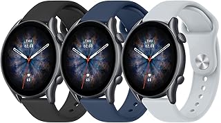 3 PACK Band for Amazfit GTR 3 Pro / GTR 3 / GTR 2e / GTR 2 / GTR 4 / Amazfit GTR 47mm Smart Watch, 22mm Quick Release Soft Silicone Replacement Wristband with Simple Buckle, Sport Strap for Men Women