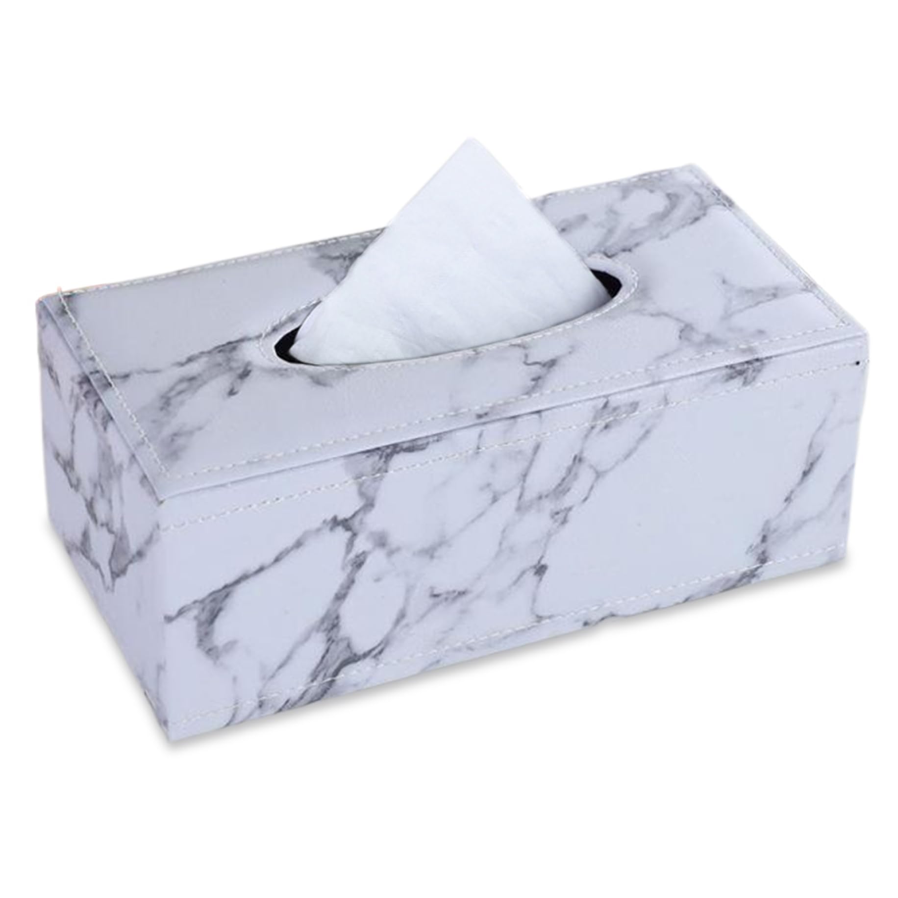 Faroby 1Pc Rectangle Tissue Box Cover - 9.5X4.7x3.7" Waterproof Pu Leather Marble Decorative Cover, Napkin Holder For Home Office Tabletop