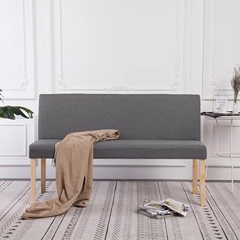 Myheimly Bench with Backrest 139.5 cm Classic Upholstered Bench Dining Room Bench Waiting Bench Kitchen Bench Dining Bench Hallway Bench Living Room Polyester Light Grey