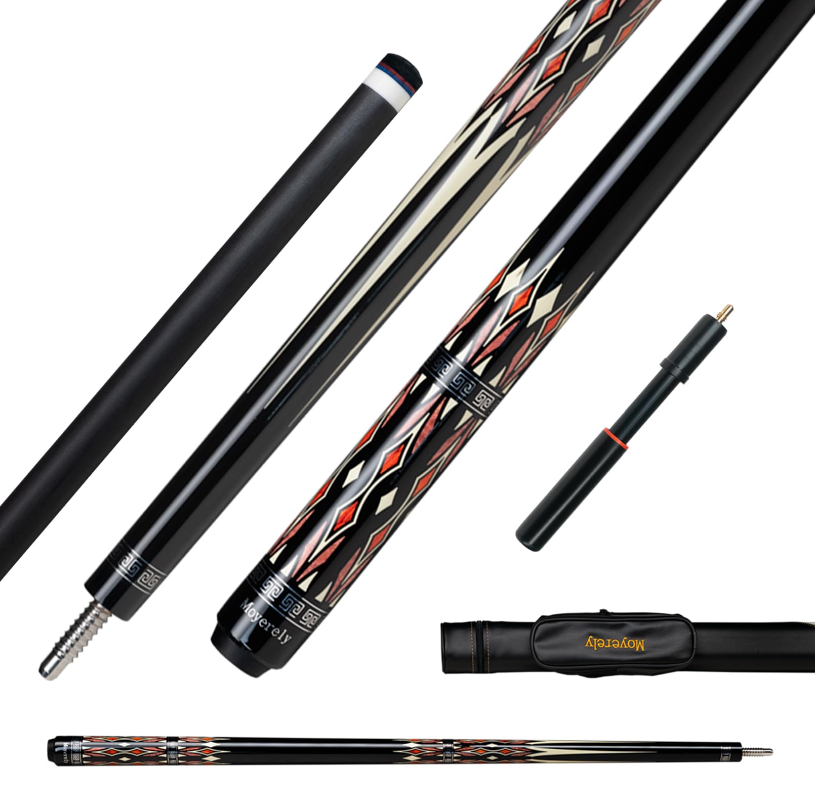 Moyerely Carbon Fiber Pool Cue,11.8mm/12.5mm Low Deflection Cue Stick,Professional Pool Stick with Case(MK4+Extension,12.5mm)