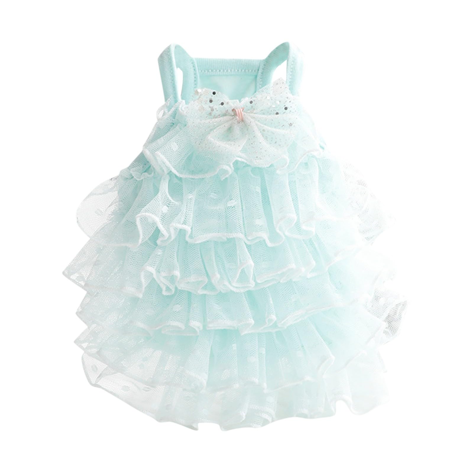 Fancy Dog Dresses with Bow Decor - Luxury Dog Wedding Dress with Multi-Layer Princess Tutu Skirt, Pet Party Summer Clothes for Small Medium Dog Cat Pink Blue Costume (Light Blue,XS)