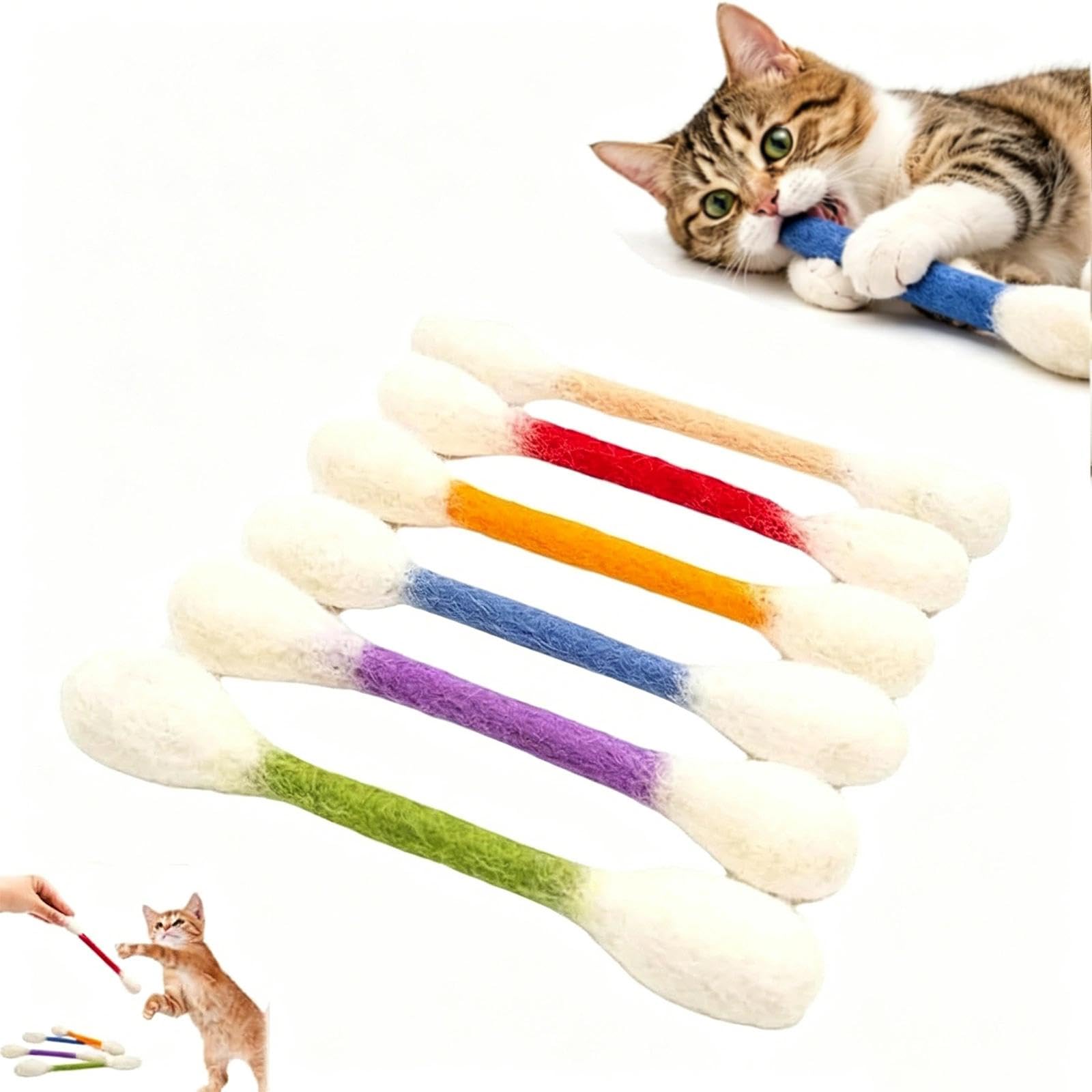 Heyzeibo Giant Q Tip Cat Toy – 6pcs Cotton Swabs Cat Toy with Catnip, Kitten Chew Toys Teething Sticks, Interactive Felt Kitty Kicker Play for Cats