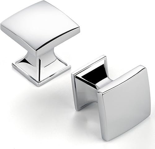 ZK2203 - Paquete de 10 pomos cuadrados de 1 pulgada de cromo pulido para gabinetes, pomos cromados, accesorios de cocina sólidos para armarios,