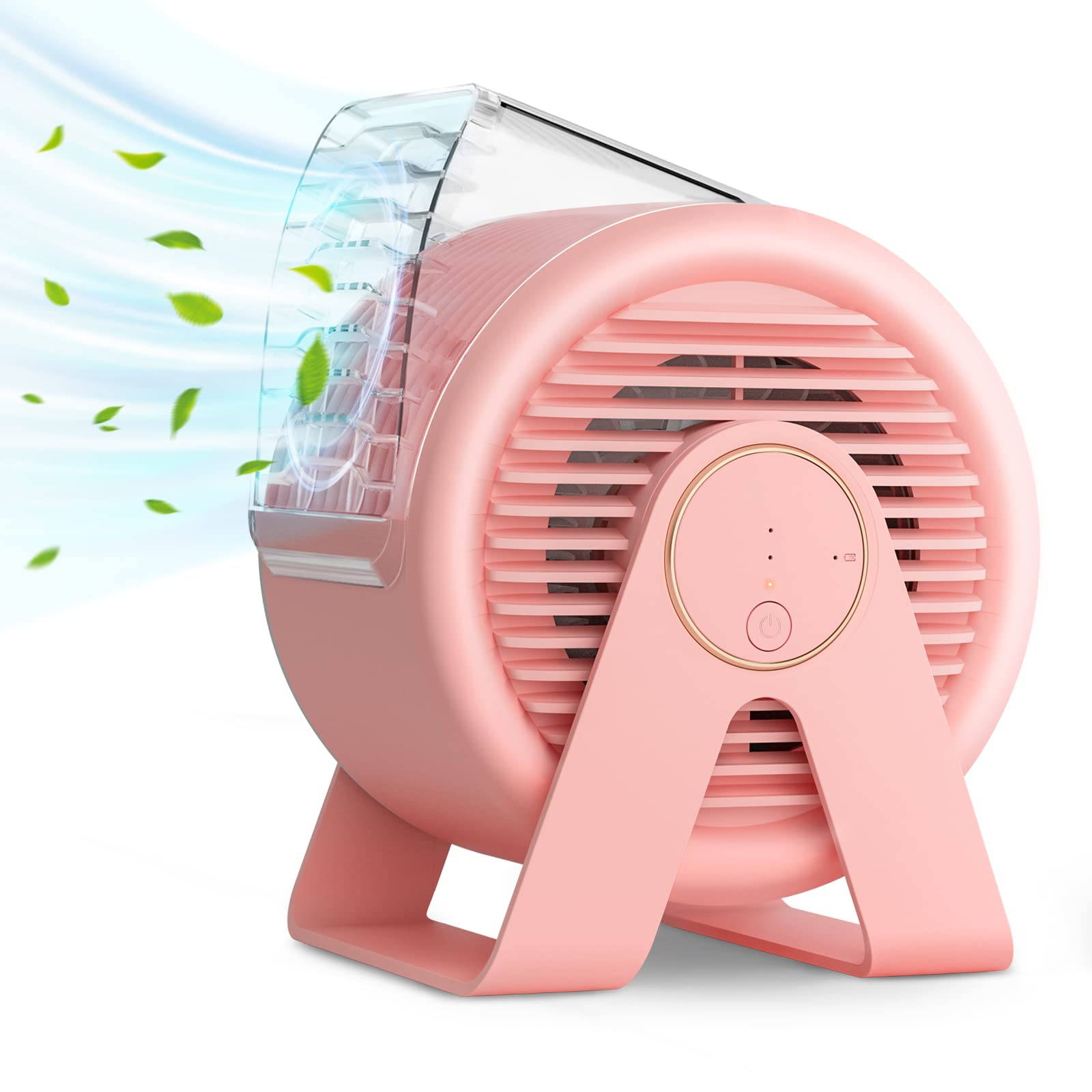 Misby Small Desk Fan, 5.5 Inch Personal Air Circulator Fan, Vortex Fans Usb Battery Powered, 3 Speeds Strong Airflow 60°Rotation Potable Silent Fan for Home Office Bedroom Desktop, 3.9ft Cable-Pink