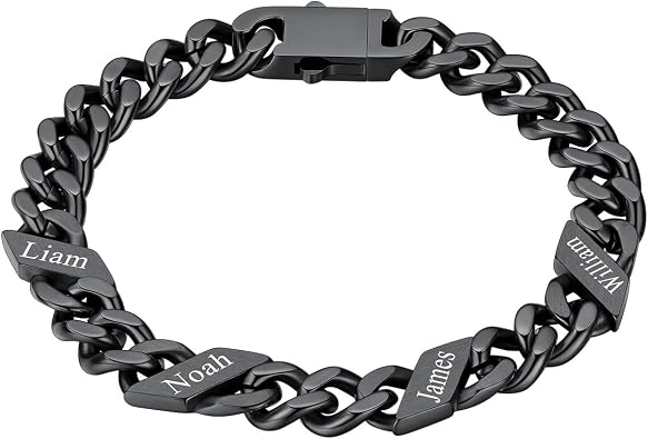 ChainsHouse Stainless Steel Cuban Link Bracelet for Men Women,Custom Engraved 1-6 Names,5mm/7mm/9mm/12mm Width,7.3"/8.3"/9.1" Length Chain Bracelets With Gift Box for Fathers Mothers Day
