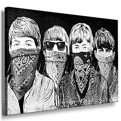 Fotoleinwand24 – Banksy Graffiti Art Beatles / AA0091 / Image sur châssis / Noir et Blanc / 150 x 100 cm - Les Beatles, Paul McCartney, John Lennon, RIngo Starr, George Harrison