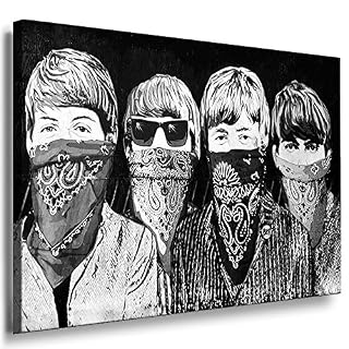 Fotoleinwand24 – Banksy Graffiti Art Beatles / AA0091 / Image sur châssis / Noir et Blanc / 150 x 100 cm - Les Beatles, Paul McCartney, John Lennon, RIngo Starr, George Harrison