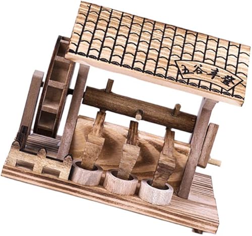 Miniatura 4 de Modelo de casa de rueda de agua de madera, figura de molino de agua antiguo chino, modelo decorativo, mesa de escritorio, figura de exhibición para