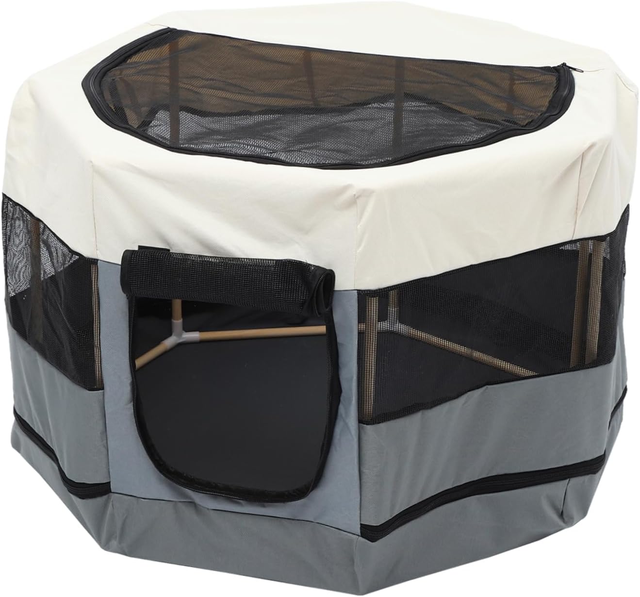 Creative Octagonal Pet Playpen for Indoor and Outdoor Use Breathable Design for Playtime and Rest Beige Gray