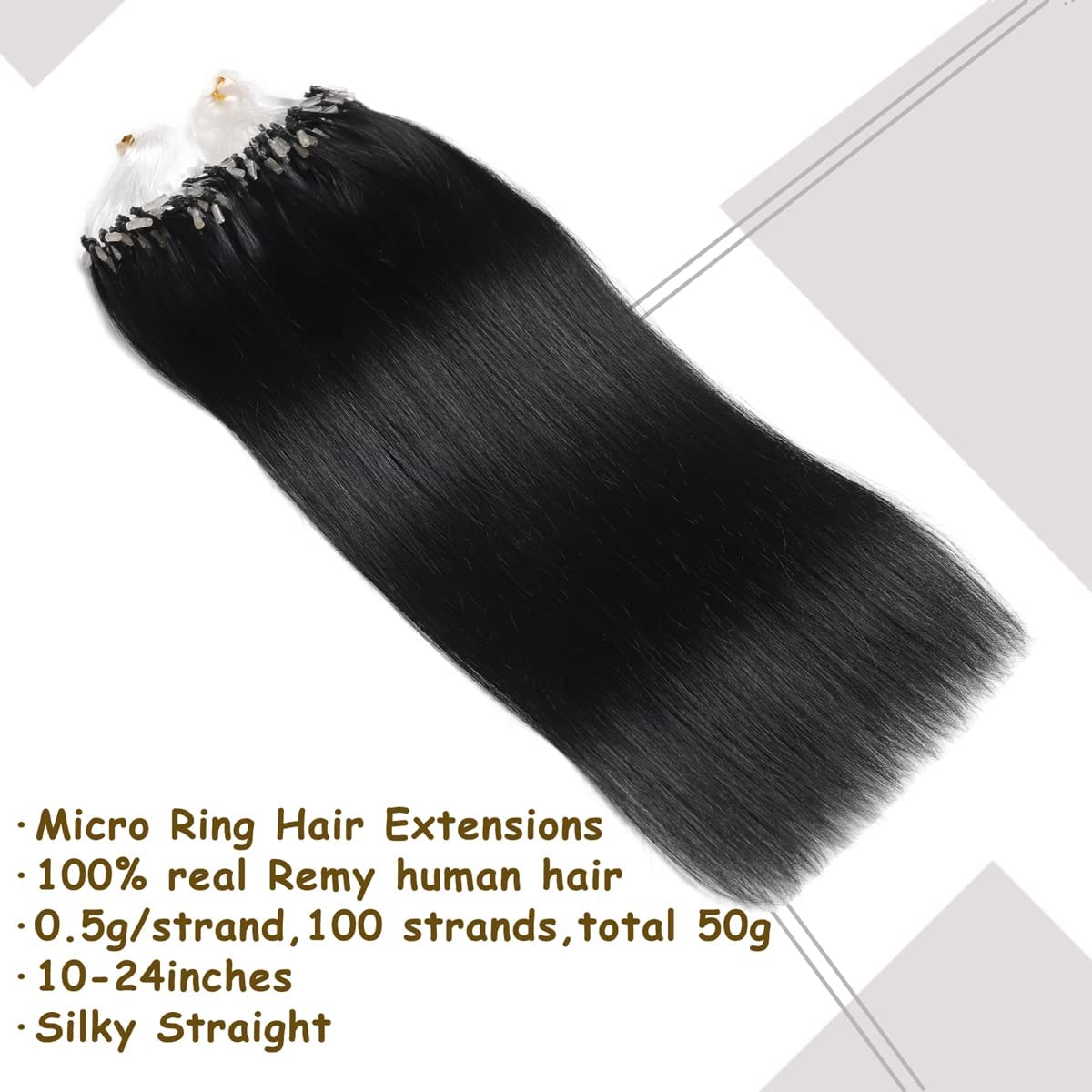 Micro Loop Echthaarverlängerungen Micro Bead Haarverlängerungen Echthaar Microlink Haarverlängerungen Echthaar Micro Ring Haarverlängerungen 100 Stränge für Frauen,Schwarz,14in