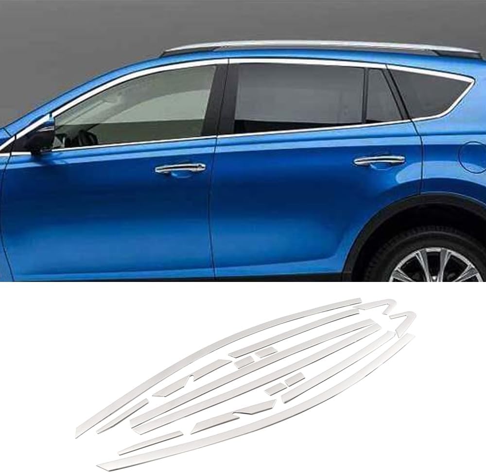 Car Accessories Fit for Toyota RAV4 2014-2018Car Middle Window Pillar Trim Cover Stainless Steel (Silver) 10 PCS
