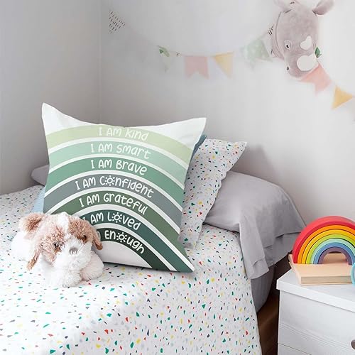 Miniatura 4 de QIYUHOY Fundas de almohada bohemias de eucalipto verde arco iris para aula, funda de almohada verde oliva, centro de libros, funda de almohada