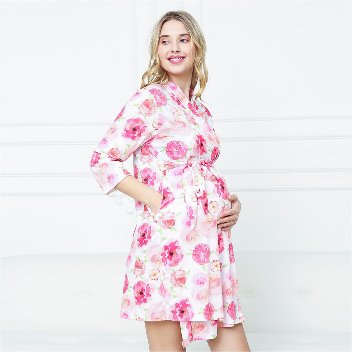 OUNONA Camicia da Notte per Gravidanza in Cotone Rosa S/m per Donne