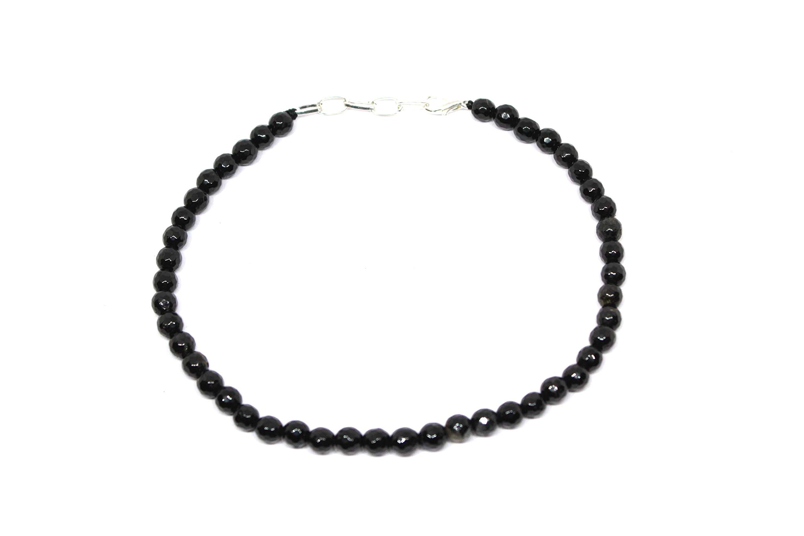Black Onyx Black Tourmaline Black Obsidian Hematite Anklet for Girls (TTC_Variation 52)
