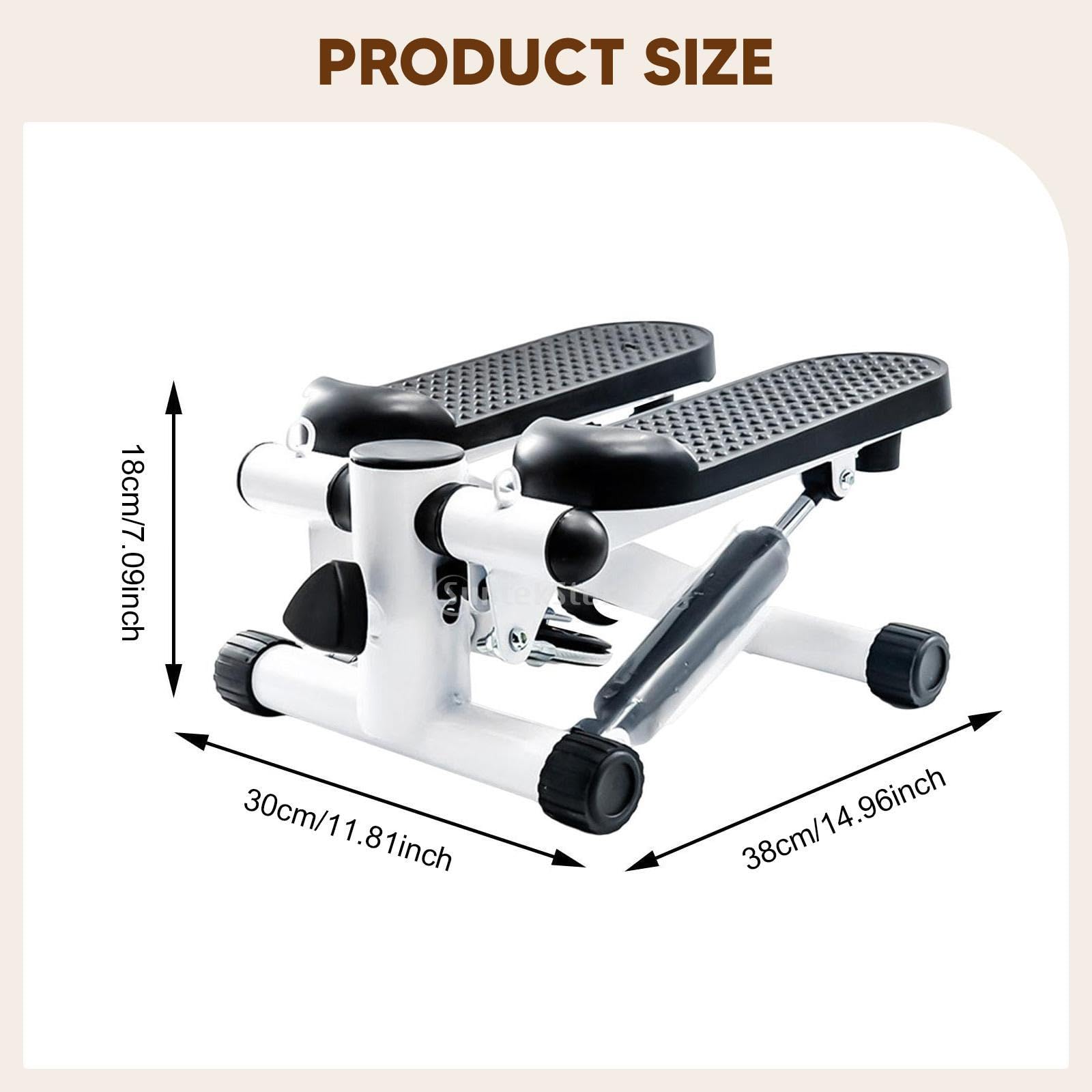 Mini Stepper Fitness Casa con Fasce di Resistenza e Tappetino, Regolabile, Silenzioso, Compatto 38x30x18cm (15x12x7in)