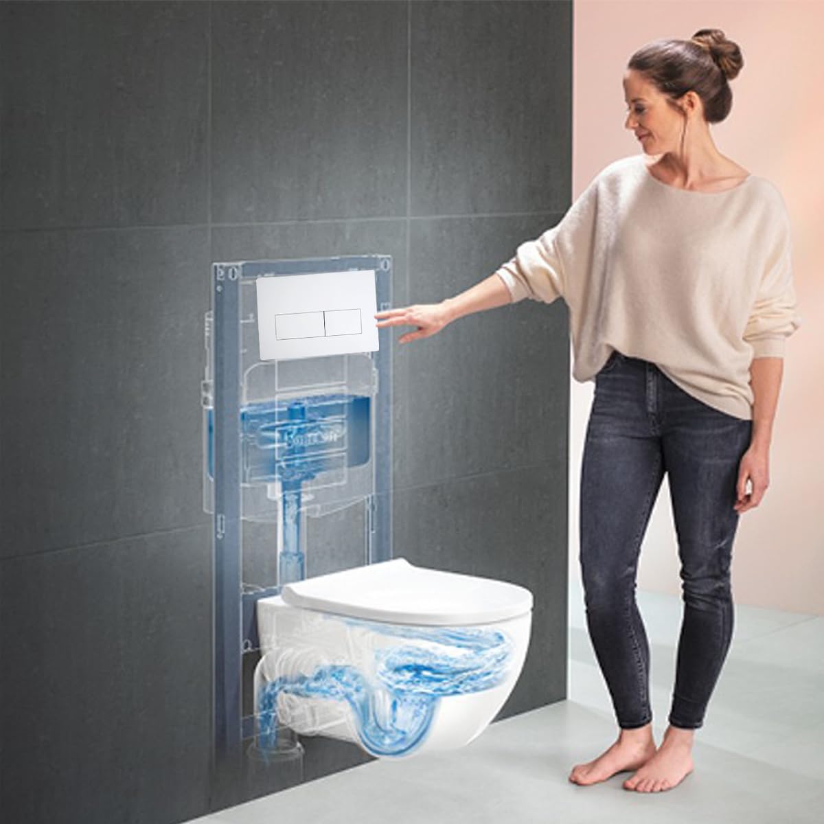 Toilet Plaque de Déclenchement, Chasse Deau Compatible with Geberit Sigma, UP300 et UP320, with Double Flush Equipped with a Set of Hunting Levers and Installation Frame