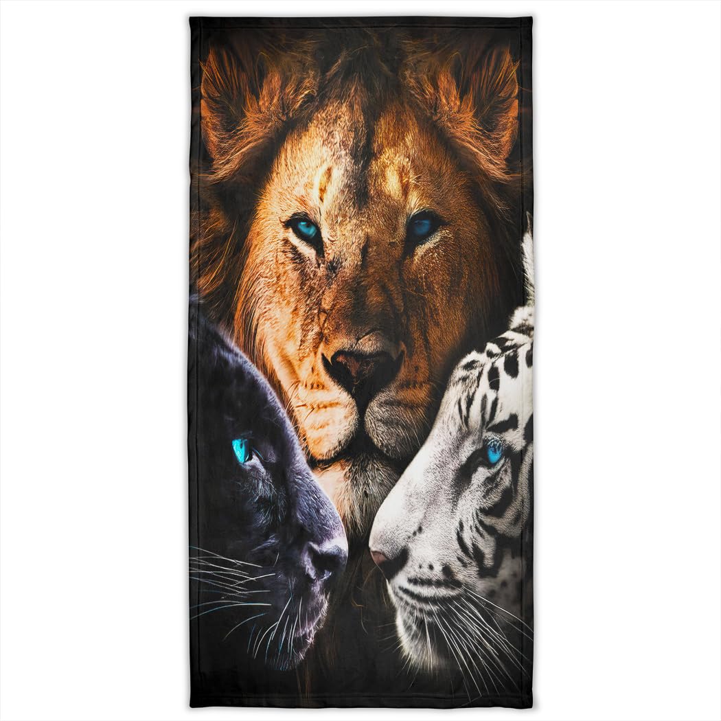 Violetpos Brown Bath Towel Lion Cheetah Tiger 70 Cm X 140 Cm Beach Towel