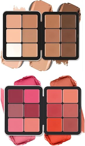 12 Color Concealer Palette & 12 Colors Blush Palette,Full Coverage Makeup,Corrector for Under Eye Dark Circles and Highlight Blush Palette Face Cosmetics Makeup