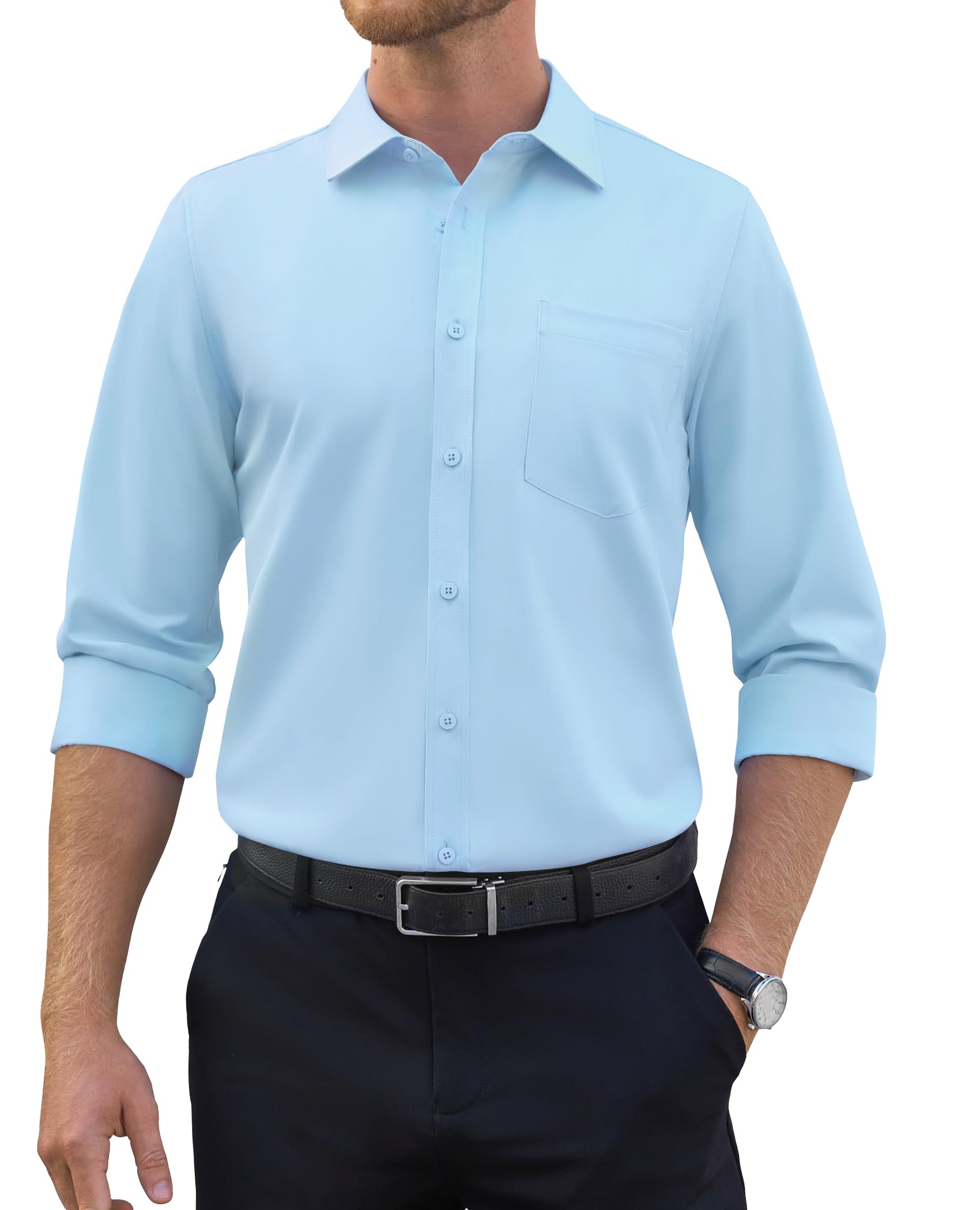siliteelon Hemd Herren Langarm Bügelfrei Regular Fit Stretch Hemden Herren Köperstoff Anzug Business Hemdherren Für Büro, Meetings und Reisen