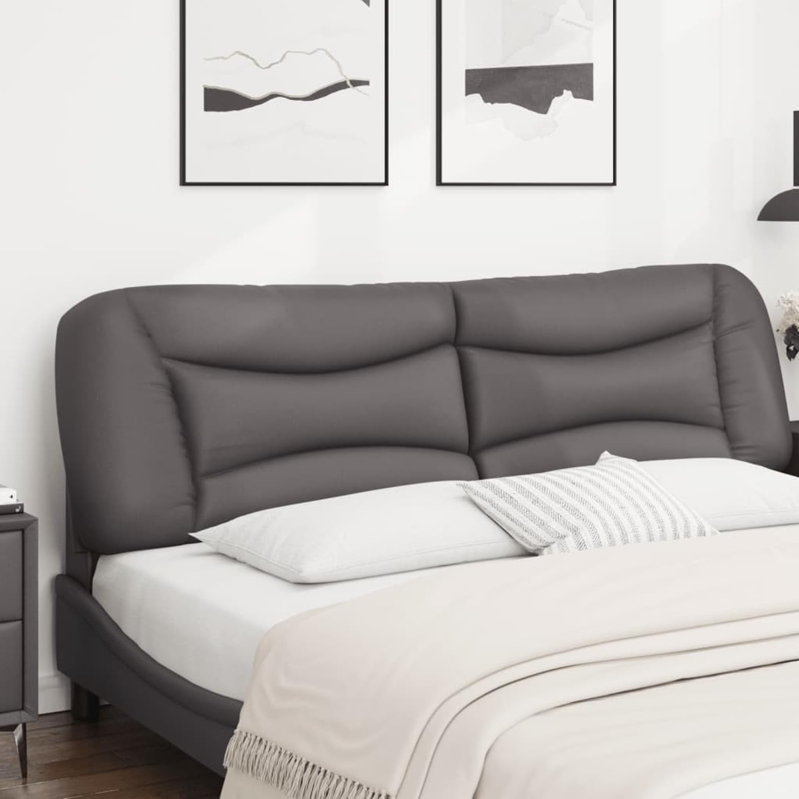 Brokky Coussin de tête de lit Gris 180 cm Similicuir,Tete de lit capitonnée,tête de lit à Poser au Sol