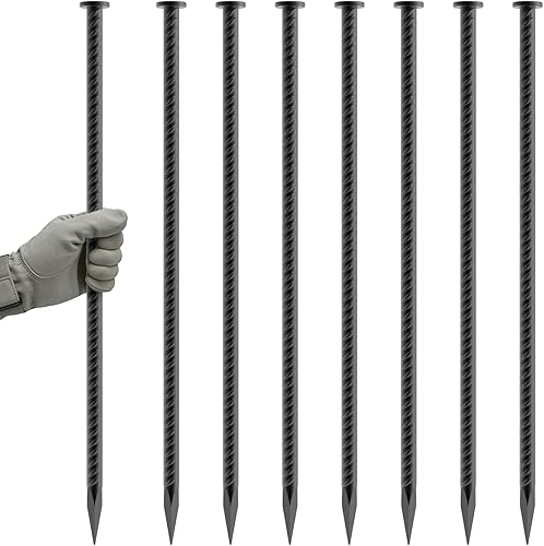 Miniatura 8 de Estacas de viento para trampolín de 16 pulgadas, 3/8 pulgadas de diámetro, resistentes en forma de U, estacas de valla para suelo, kit de anclaje