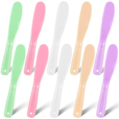 10 espátula cosmética de plástico, color caramelo, máscara cosmética, cuchara mezcladora, raspador, espátula reutilizable para el cuidado de la