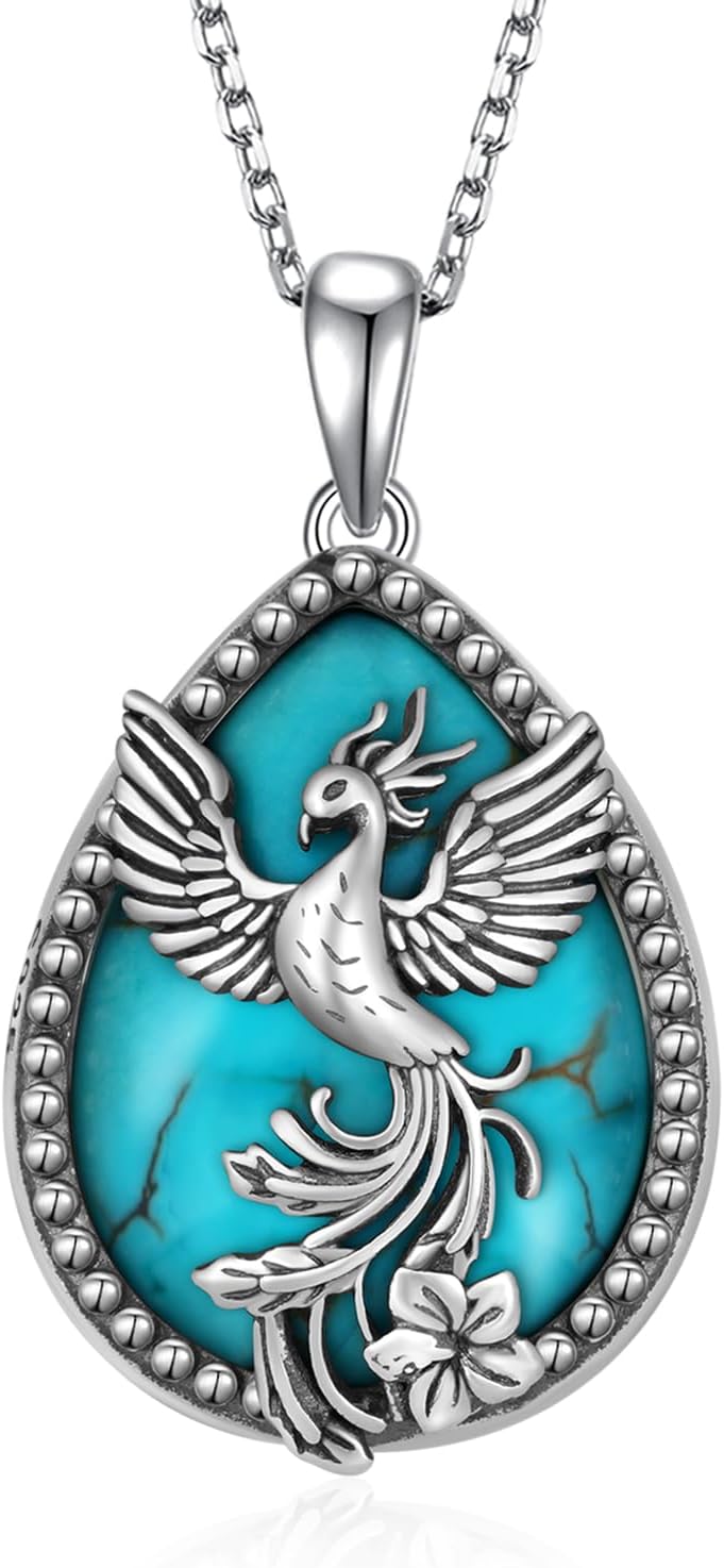 Genuine Turquoise Necklaces for Women 925 Sterling Silver Phoenix Necklace Vintage Western Real Turquoise Jewelry for Women Mom