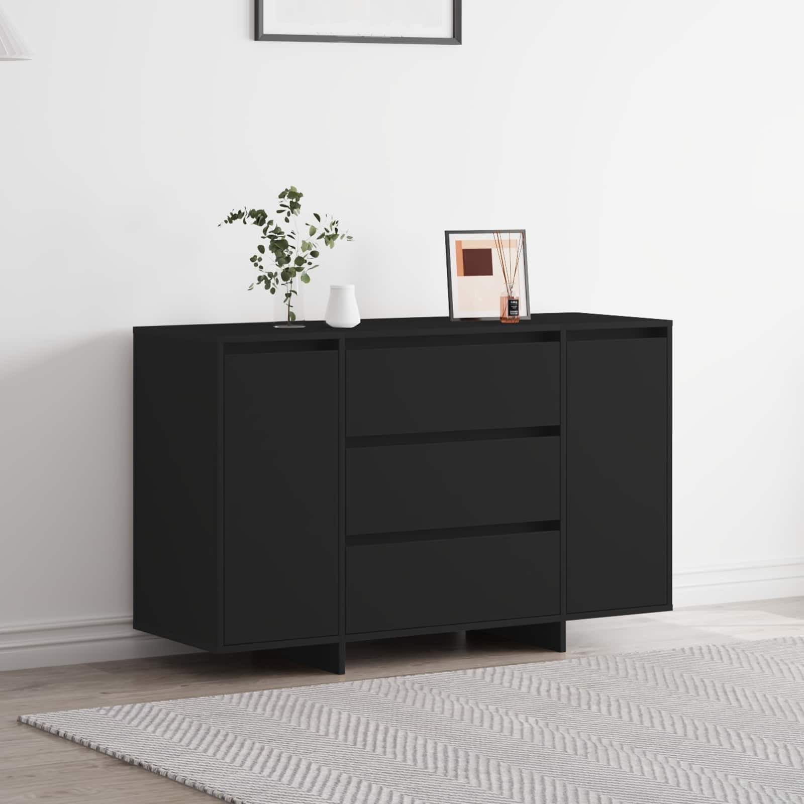 Aparador negro 120 x 41 x 75 cm madera con 3 cajones cómoda moderna para salón 1