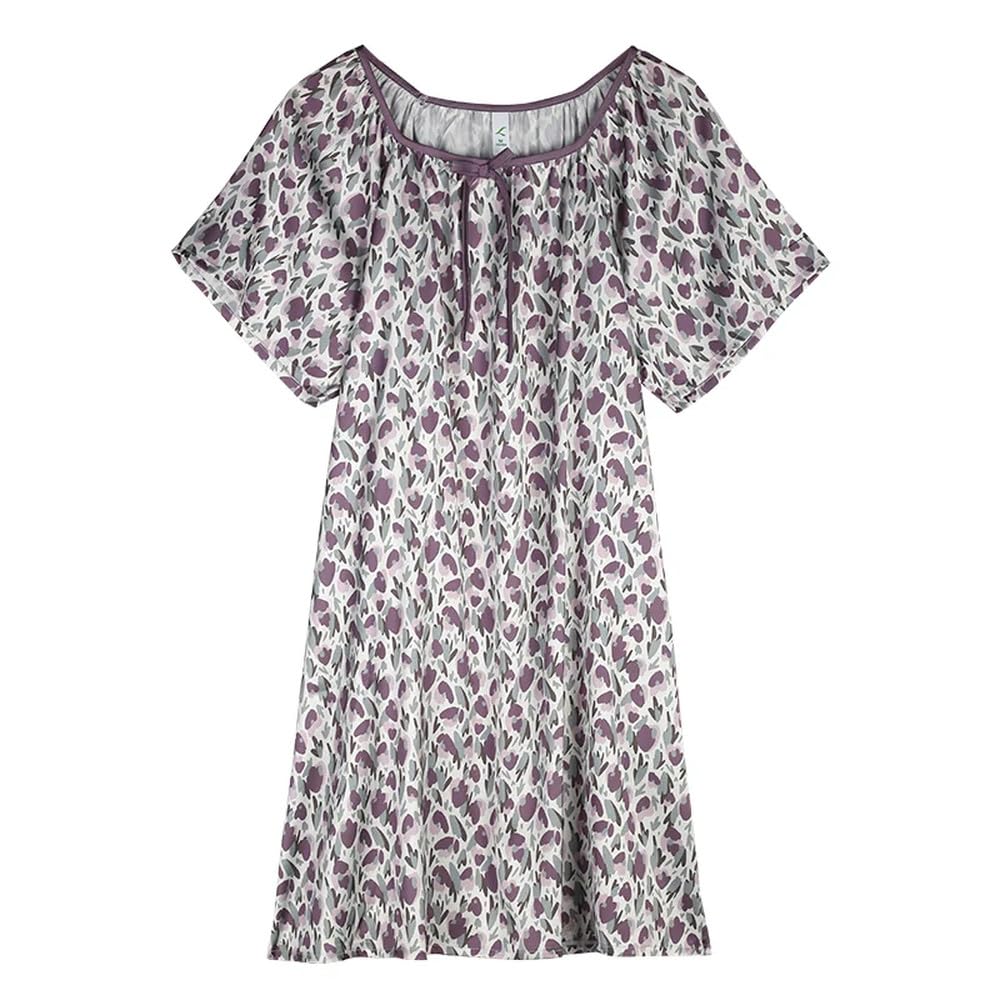 Camicia Da Notte Donna - Camicie Da Notte Con Collo Quadrato Con Stampa Di Piccoli Fiori Camicie Da Notte A Maniche Corte In Raso Di Seta Camicia Da Notte Carina Abbigliamento Da Notte Vintage Abito