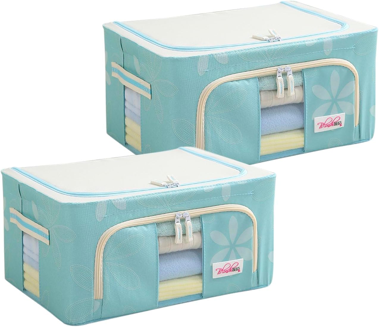BlushBees Living Box - 600D Oxford Fabric Storage Boxes for Clothes, Shirts, Saree Cover - 24 Litre (40x30x20 cm), Pack of 2, Blue (AR-482)