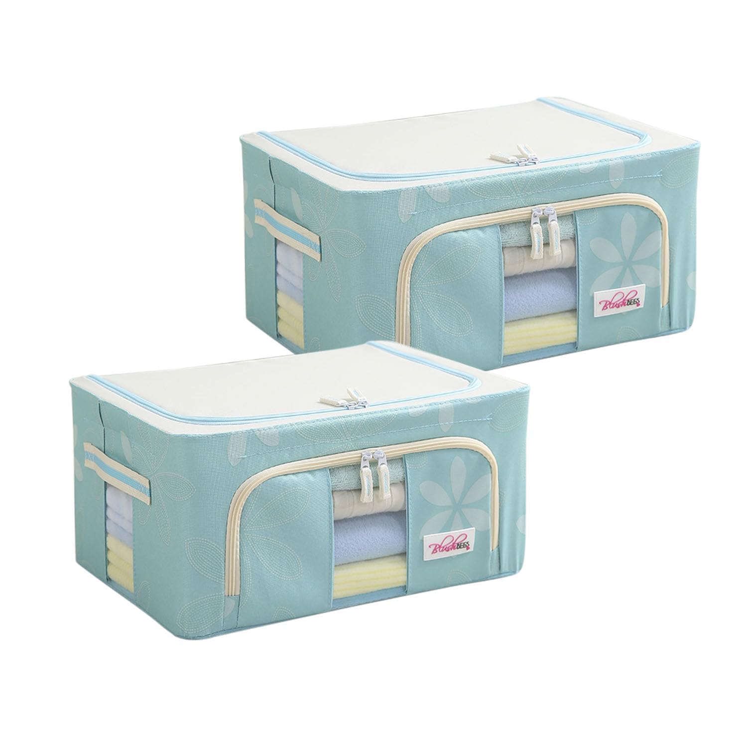 BlushBees Living Box - 600D Oxford Fabric Storage Boxes for Clothes, Shirts, Saree Cover - 24 Litre (40x30x20 cm), Pack of 2, Blue (AR-482)