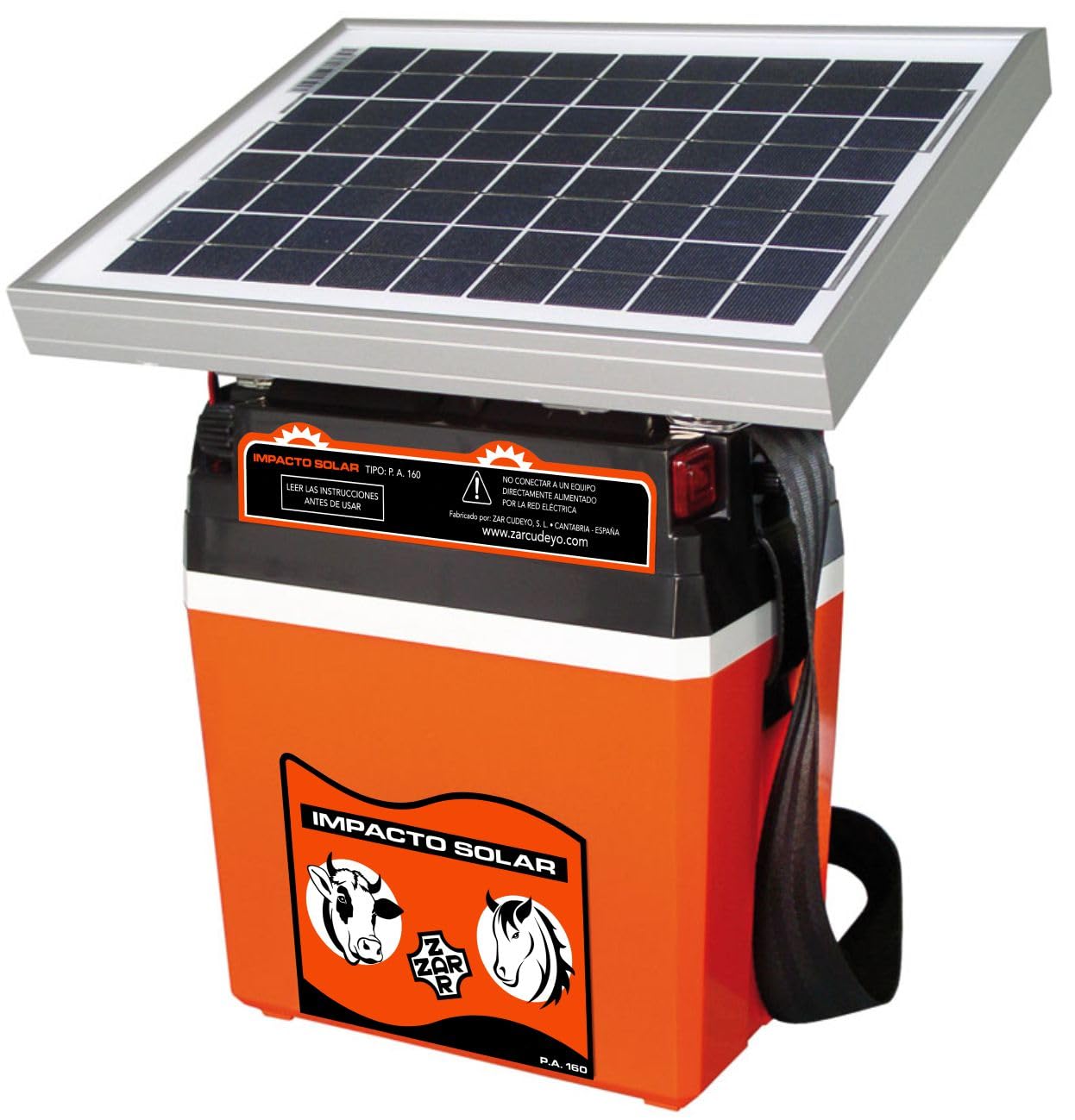 Pastor eléctrico con Placa SOLAR 10W Y Batería recargable de 12 V, Alcance Mod. IMOPACTO SOLAR PA160