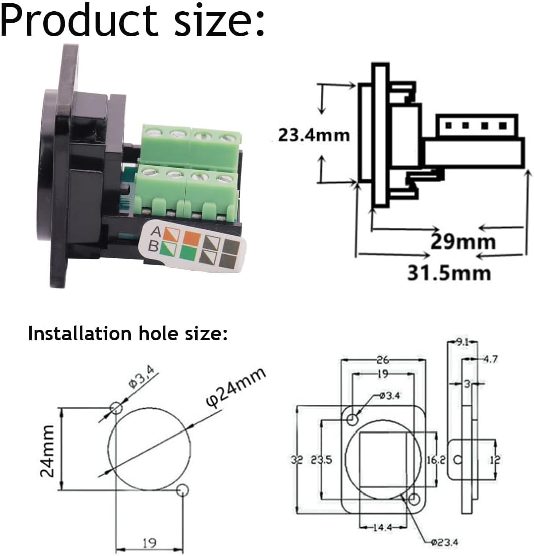 PENGLIN 5PCS RJ45 Screw Terminal Adapter, Cat5E Panel Panel Mount Connector, RJ45 Female Terminal Connector Solderless