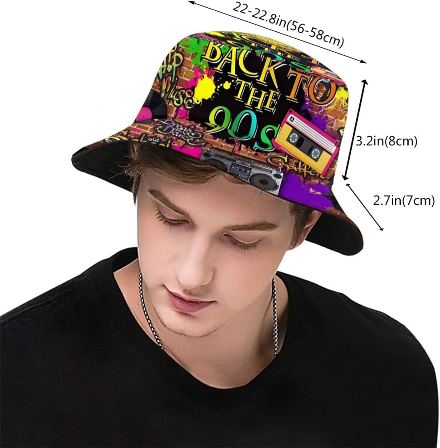 Funny Retro 80s 90's Style Design Summer Unisex Reversible Print Bucket Hat - Image 3