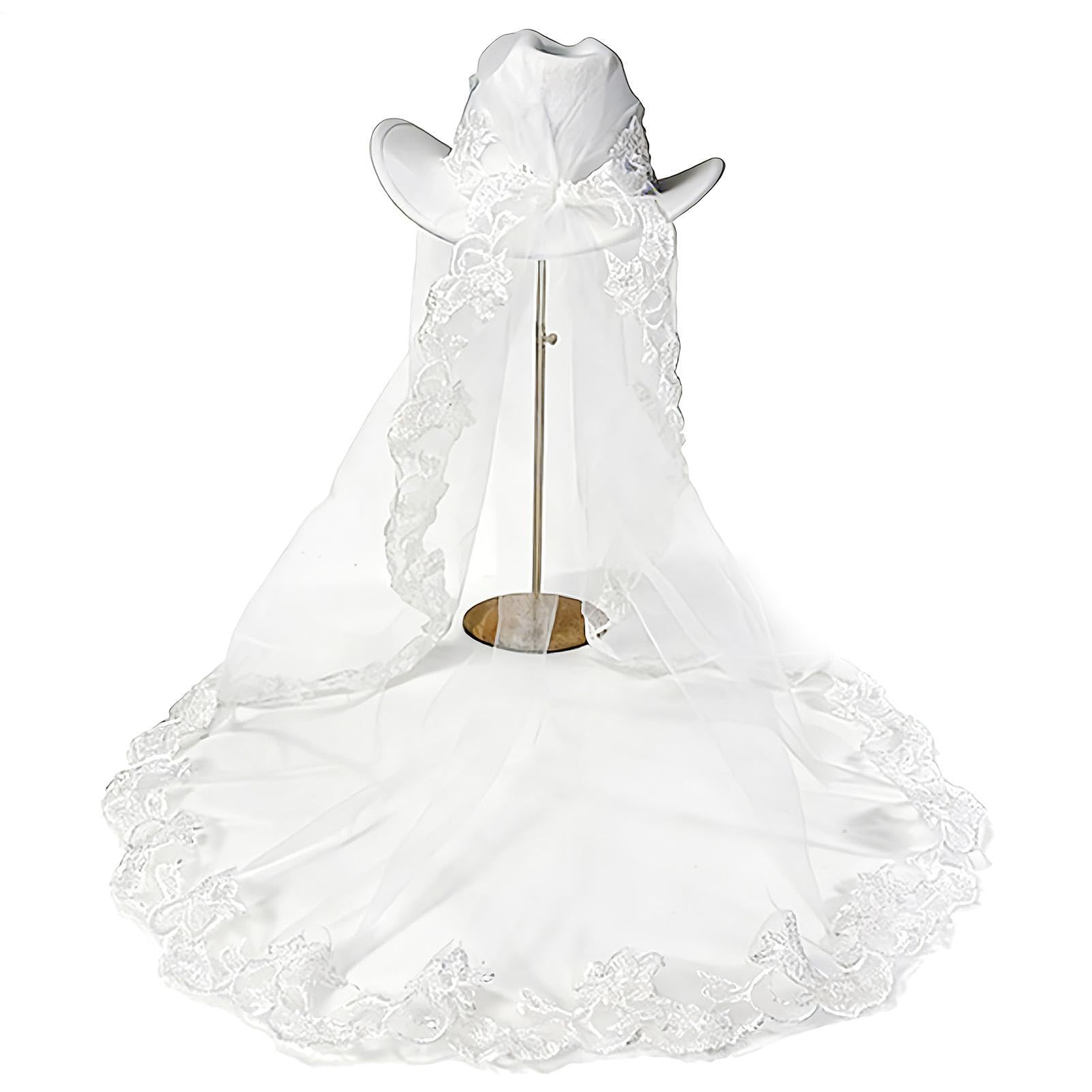 Cappello da Cowgirl da Sposa con Velo per Addio al Nubilato Copricapo | Cappello da Cowboy Nuziale per Compleanni Ragazze Festa Vestito Doccia Donne Spiaggia Matrimoni Estivi