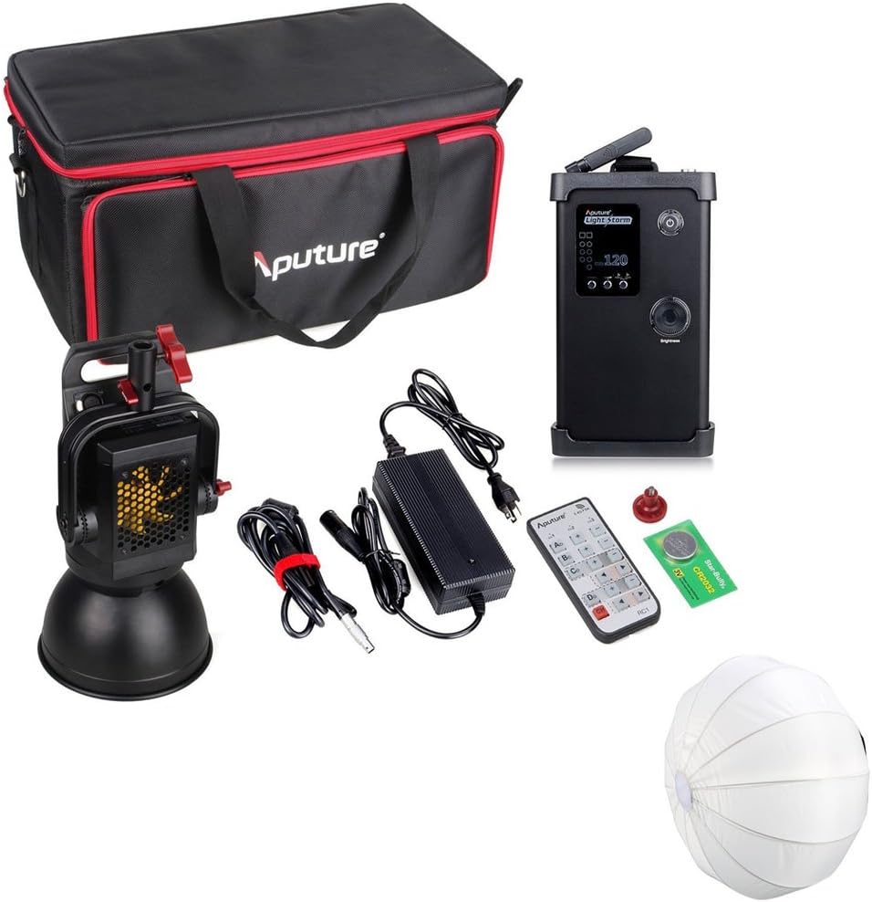 Aputure Light Storm LS COB 120D Daylight LED Head with Bowens Mount / V-mount Plate and Carrying Bag + ILEDGear 25" (65cm) Quick Folding Bowens Mount China Ball Softbox Diffusion