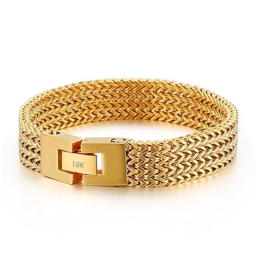 18K gold mesh Cuban bracelet, fashion accessory, suitable for both men and women, birthday gift, hip-hop jewelry, solid tennis bracelet, Miami style Father's Day gift (18K Gold)