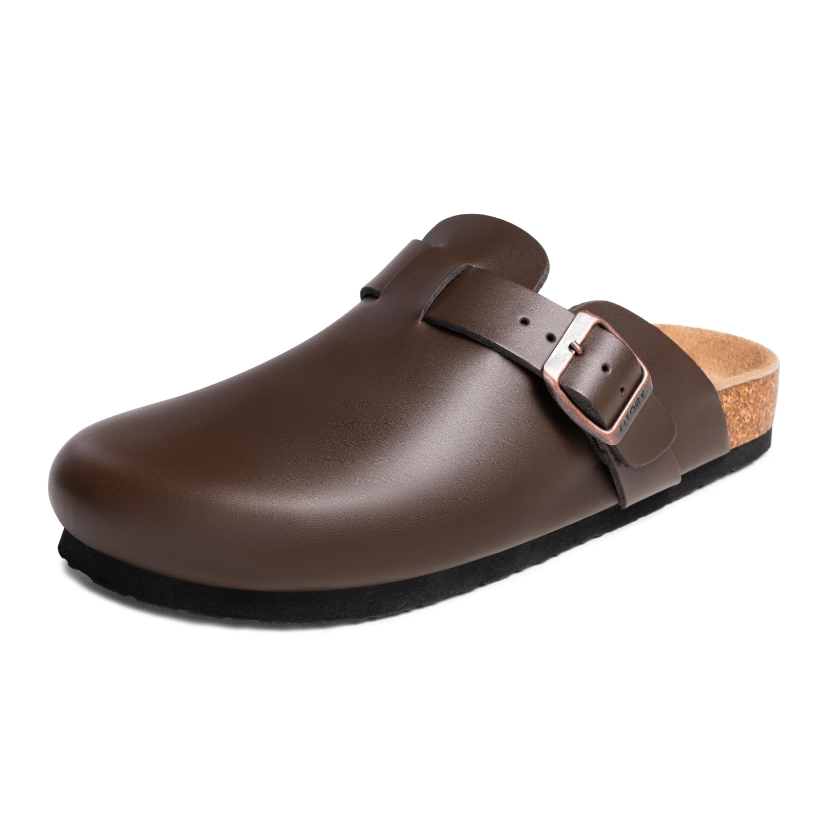 FITORY Herren Leder Clogs mit Fußgewölbeunterstützung, Comfort Slip auf Mules Kork Fußbett Kartoffelschuhe, Größe 40-47