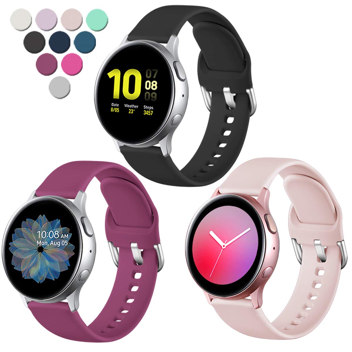 Amazon Com Lerobo Compatible With Samsung Galaxy Watch Active 2 Bands 40mm 44mm Active Bands Galaxy Watch 3 Bands 41mm Galaxy Watch Bands 42mm 20mm Silicone Sport Replacement Strap 3 Pack Small Electronics