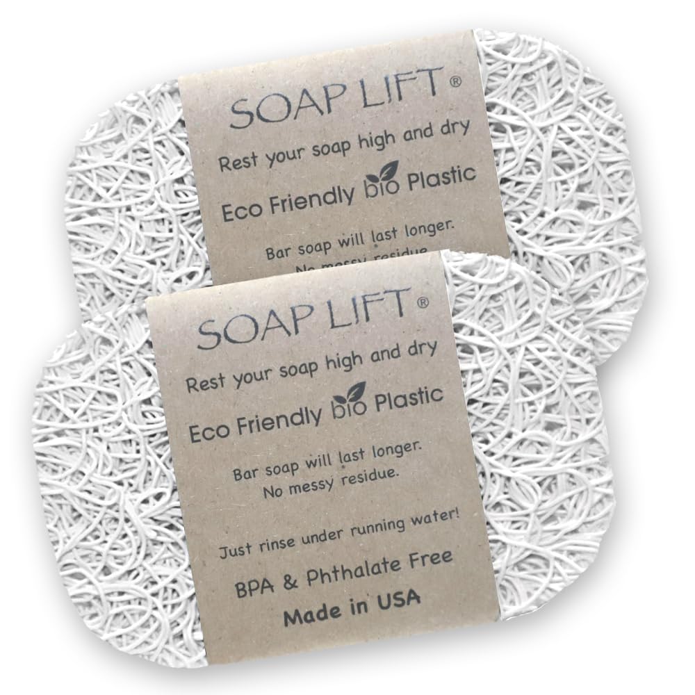 Soap Lift Soap Bar Holder - Flexible Shower Tray with Self-Draining Design - Soap Saver Made of BPA-Free Bioplastic - Handmade Soap Lift for Dishes, Shower & Bathroom Sink - 2-Pack (Whitecolor)